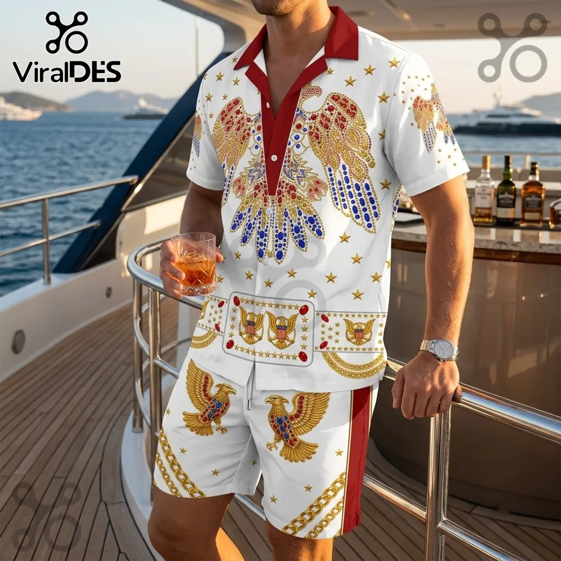 Elvis Presley Gold Eagle Hawaiian Shirt and Shorts Elvis Presley Gold Eagle Hawaiian Shirt and Shorts