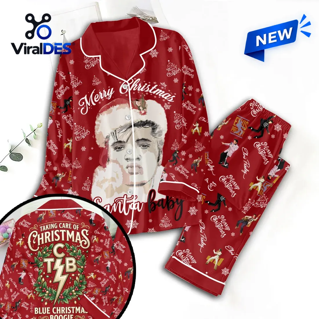 Elvis Presley Santa Baby Red Satin Pajama Set Elvis Presley Santa Baby Red Satin Pajama Set