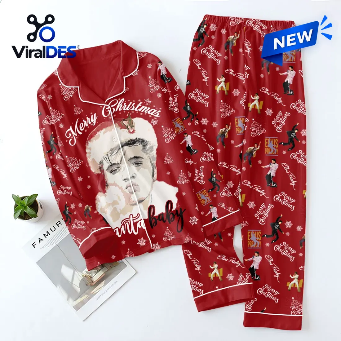 Elvis Presley Santa Baby Red Satin Pajama Set Elvis Presley Santa Baby Red Satin Pajama Set