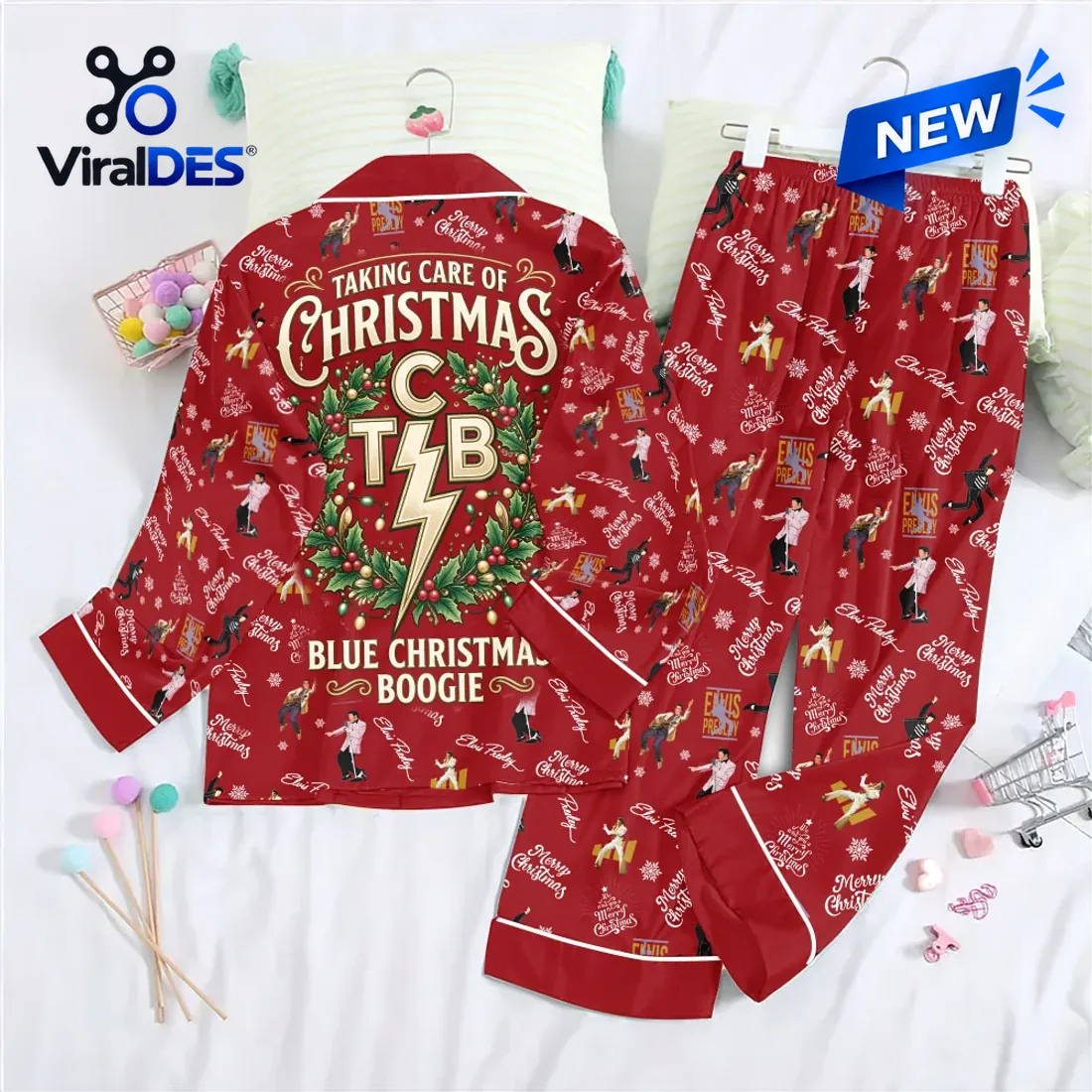 Elvis Presley Santa Baby Red Satin Pajama Set Elvis Presley Santa Baby Red Satin Pajama Set