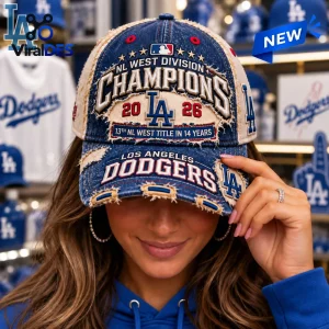 Front view of a person wearing a Los Angeles Dodgers 2026 NL West Champions Distressed Cap.