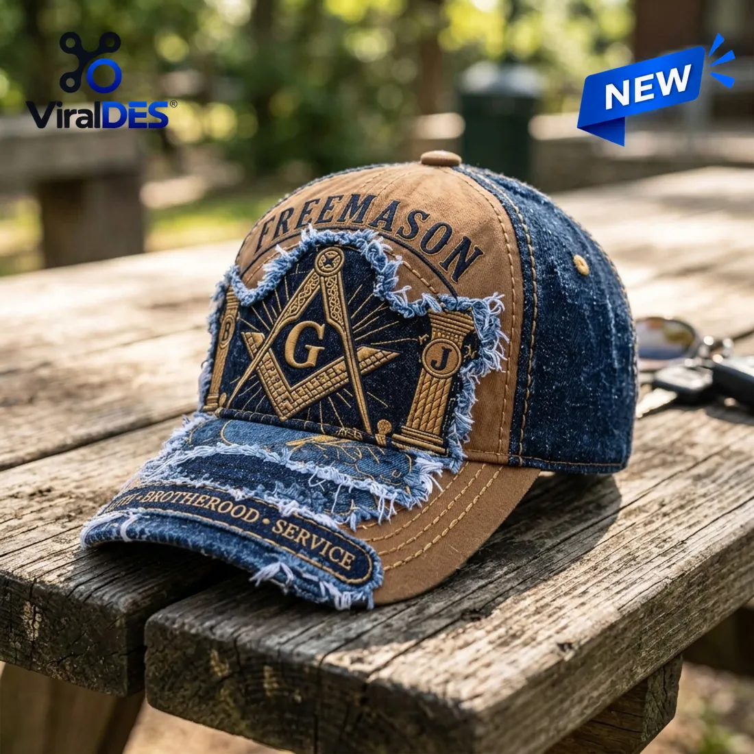 Freemasonry Embroidered Denim Distressed Baseball Cap Freemasonry Embroidered Denim Distressed Baseball Cap