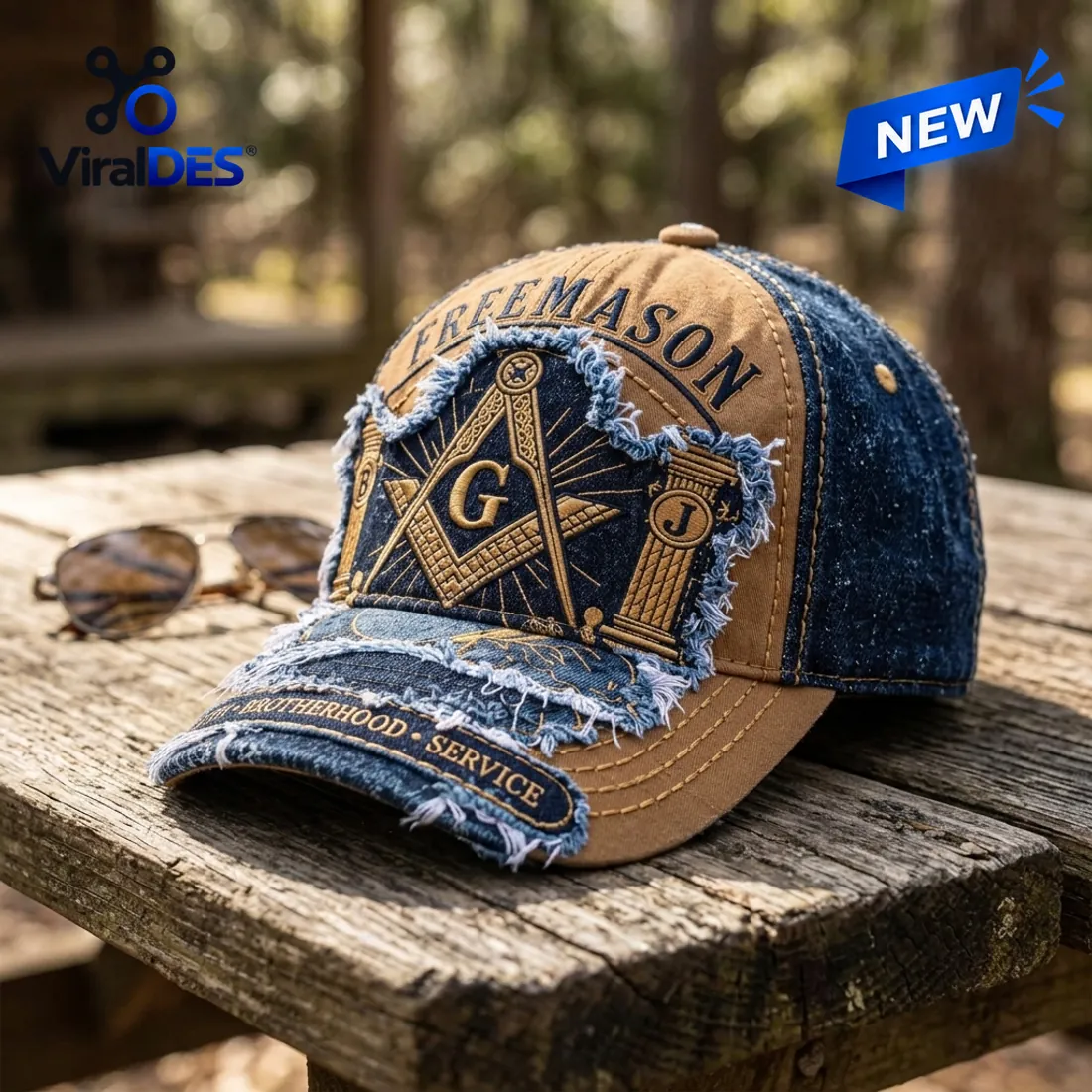 Freemasonry Embroidered Denim Distressed Baseball Cap Freemasonry Embroidered Denim Distressed Baseball Cap