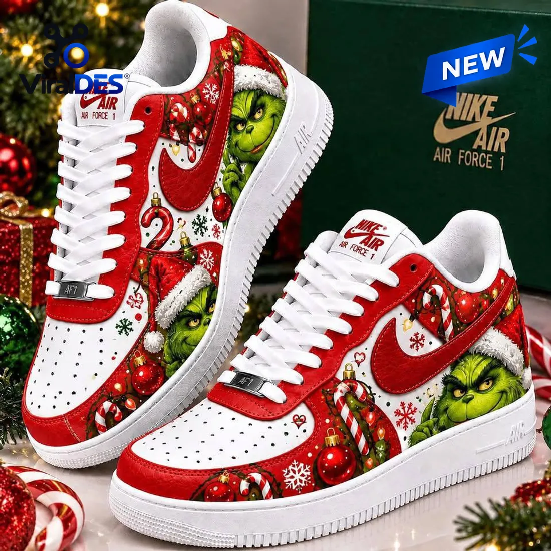 Grinch Christmas Red Nike Air Force 1 Sneakers Grinch Christmas Red Nike Air Force 1 Sneakers