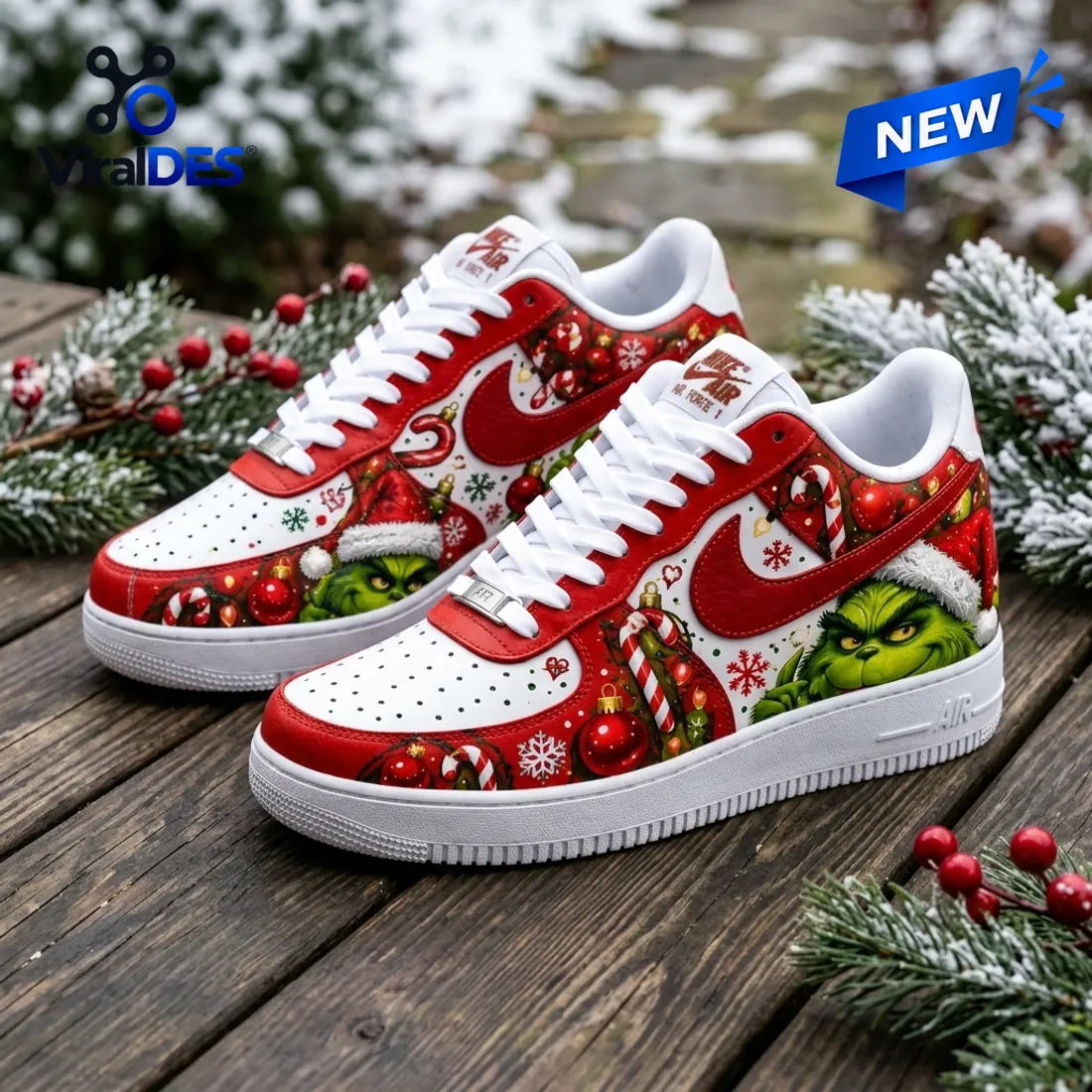 Grinch Christmas Red Nike Air Force 1 Sneakers Grinch Christmas Red Nike Air Force 1 Sneakers