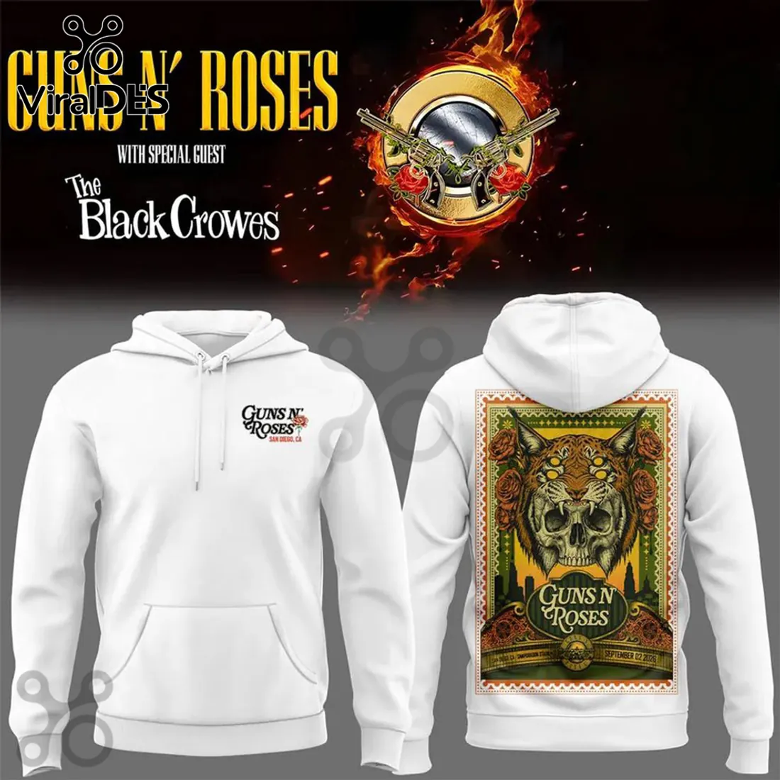 Guns N Roses x The Black Crowes San Diego Tour White Hoodie Guns N Roses x The Black Crowes San Diego Tour White Hoodie