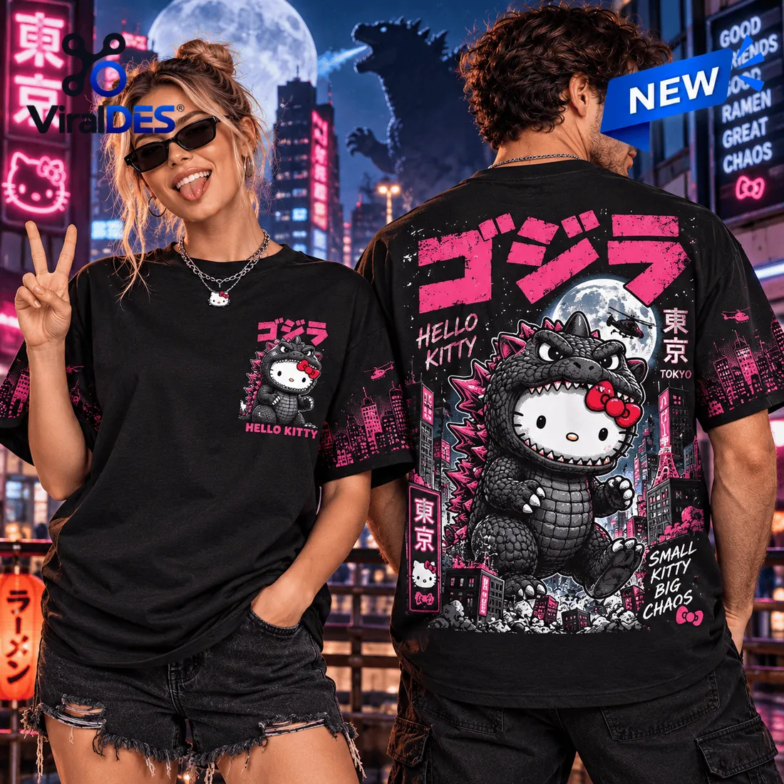 Hello Kitty x Godzilla Tokyo Black T-Shirt Hello Kitty x Godzilla Tokyo Black T-Shirt