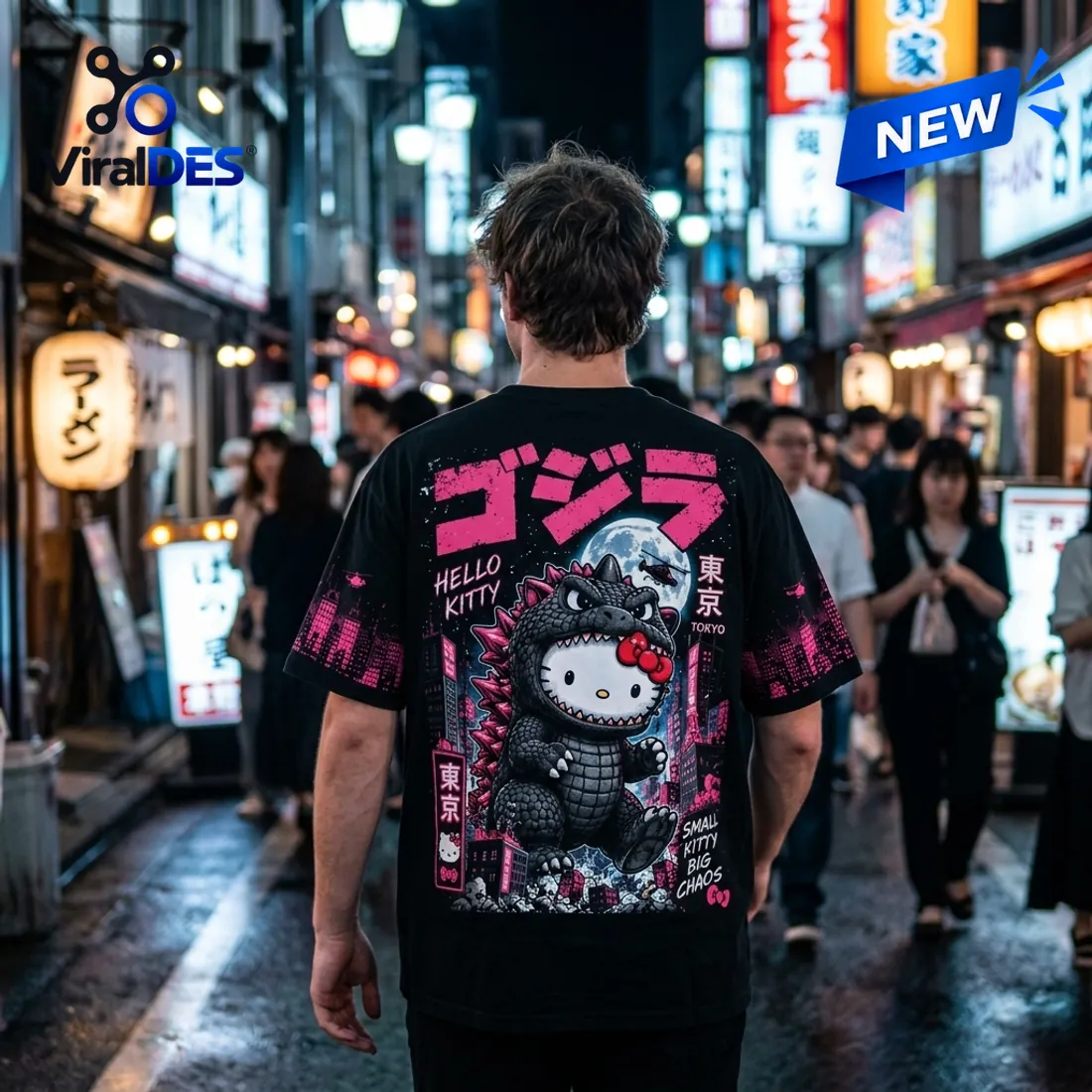 Hello Kitty x Godzilla Tokyo Black T-Shirt Hello Kitty x Godzilla Tokyo Black T-Shirt
