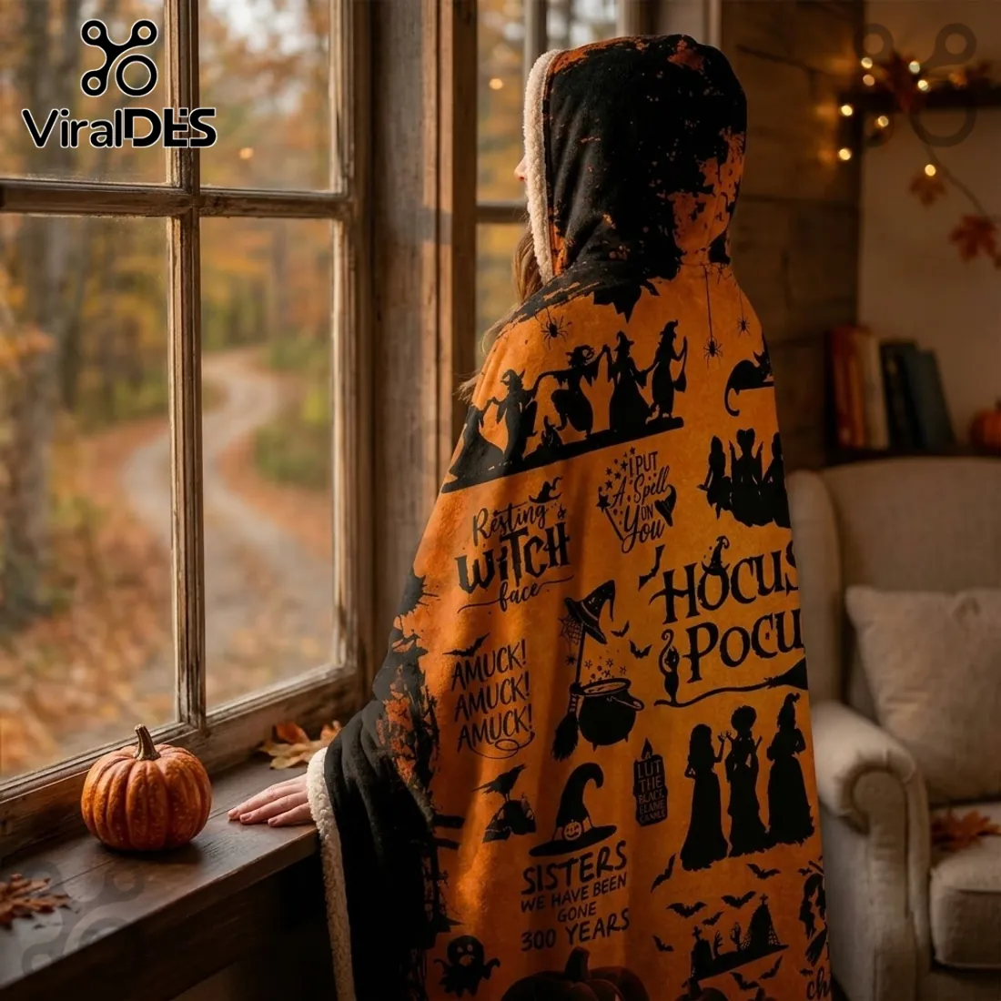 Hocus Pocus Sanderson Sisters Orange Hooded Blanket Hocus Pocus Sanderson Sisters Orange Hooded Blanket