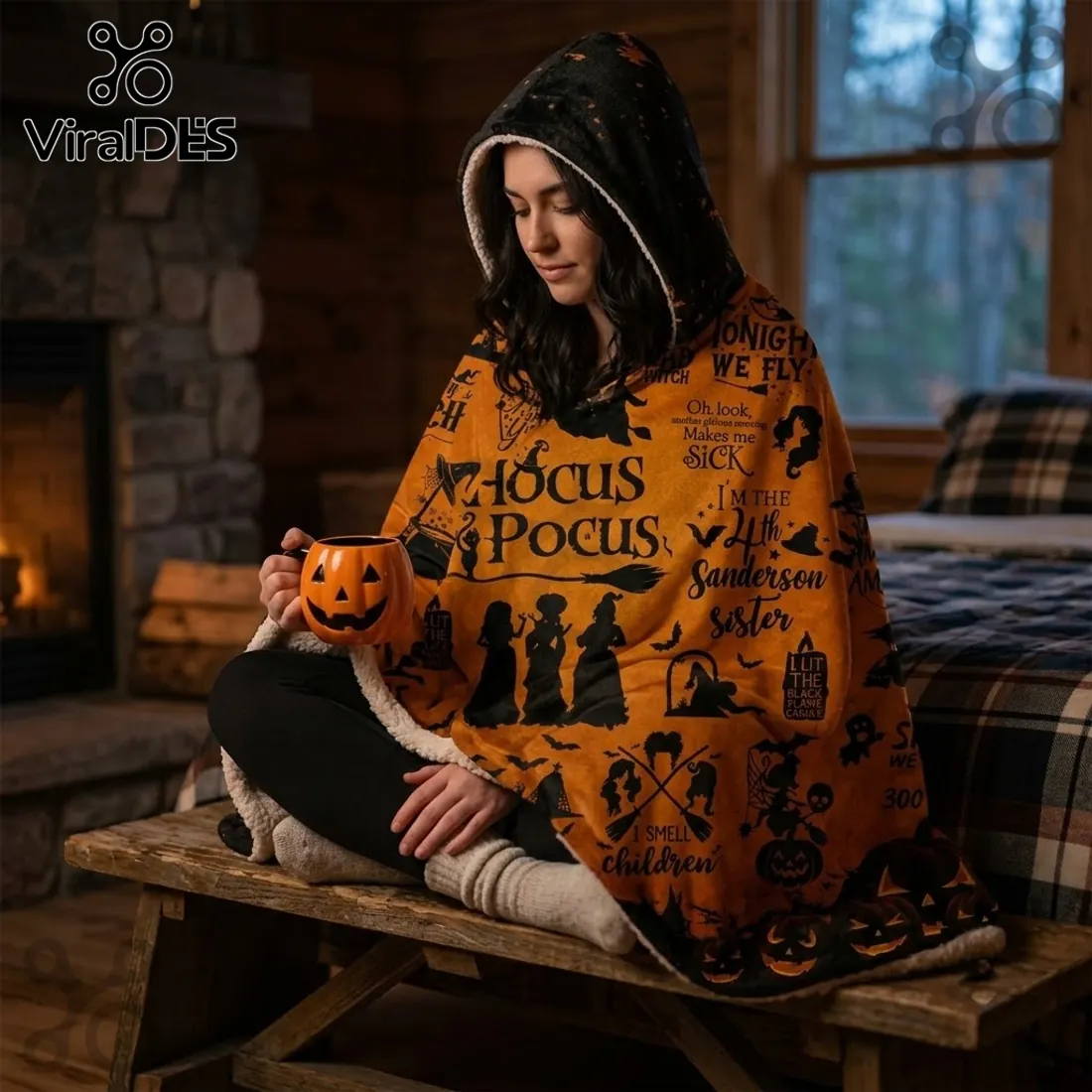 Hocus Pocus Sanderson Sisters Orange Hooded Blanket Hocus Pocus Sanderson Sisters Orange Hooded Blanket
