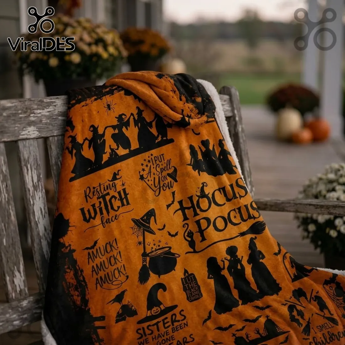 Hocus Pocus Sanderson Sisters Orange Hooded Blanket Hocus Pocus Sanderson Sisters Orange Hooded Blanket