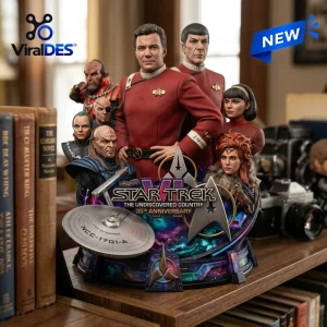 Star Trek VI The Undiscovered Country 35th Anniversary Acrylic Plaque featuring Kirk, Spock, and crew on a nebula base.