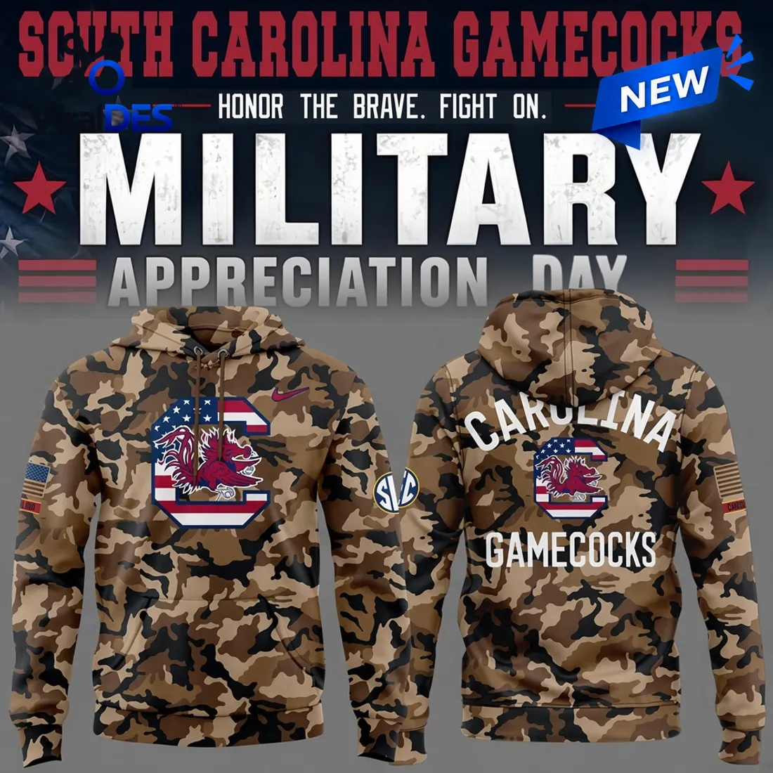 South Carolina Gamecocks Camo Military Appreciation Hoodie South Carolina Gamecocks Camo Military Appreciation Hoodie