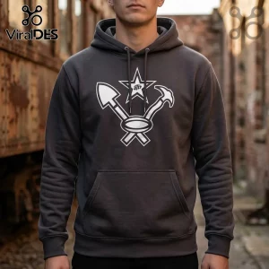 UTEP Miners Football Dark Charcoal Hoodie with a white graphic of a star, shovel, and pickaxe on the chest.