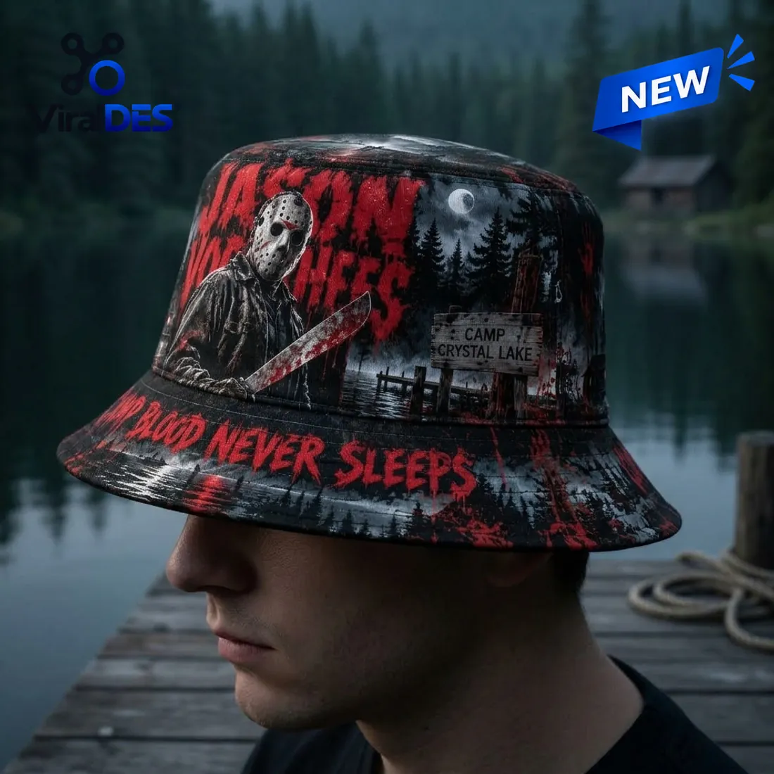 Jason Voorhees Camp Crystal Lake Bucket Hat Jason Voorhees Camp Crystal Lake Bucket Hat