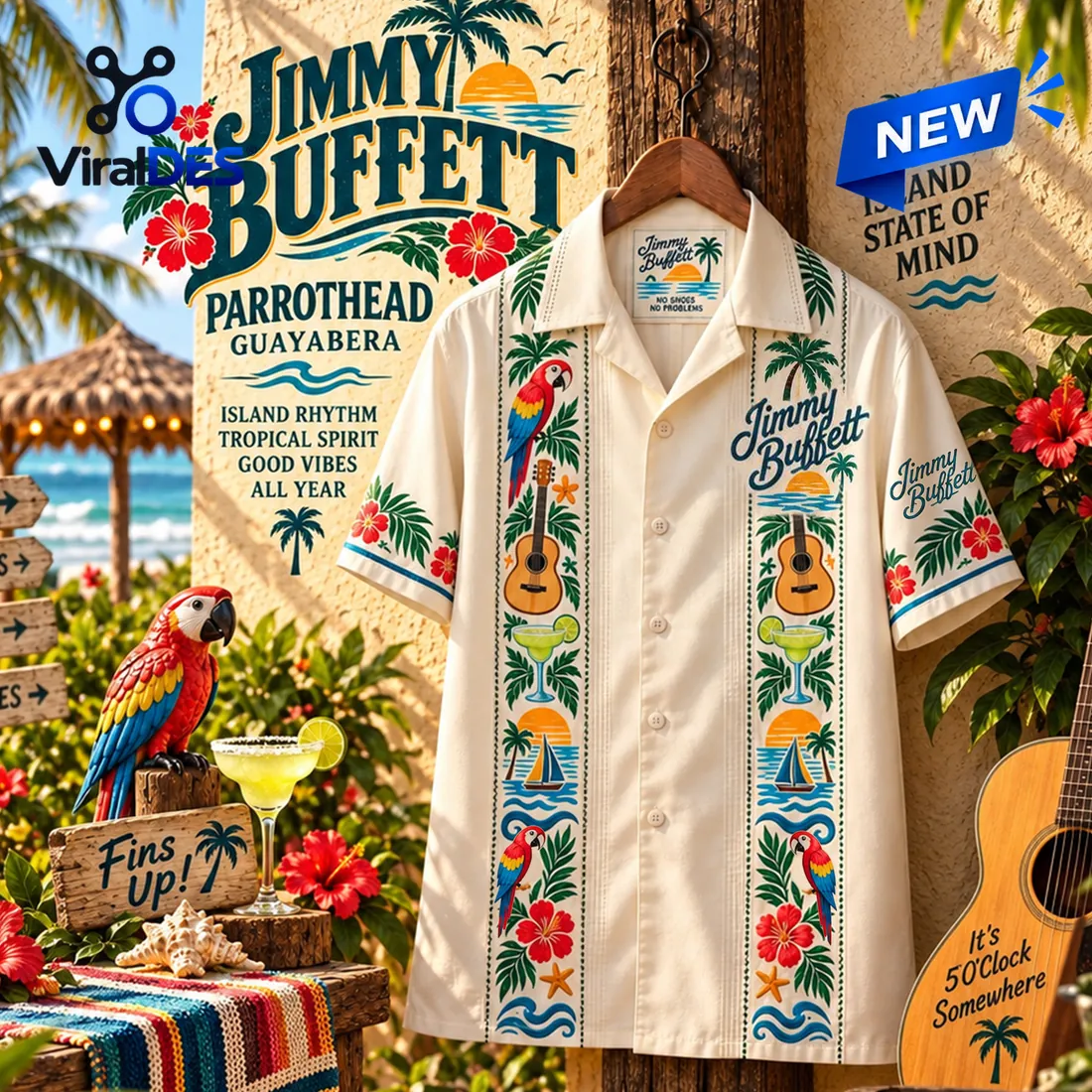 Jimmy Buffett Parrothead Guayabera Hawaiian Shirt Jimmy Buffett Parrothead Guayabera Hawaiian Shirt