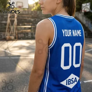 Italy Basketball 2026 FIBA Women's World Cup blue jersey with customizable name and number 00 on an outdoor court.