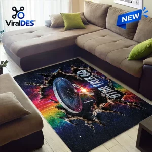 Star Trek 60th Anniversary Galaxy Rectangular Rug featuring a U.S.S. Enterprise starship against a colorful nebula background.