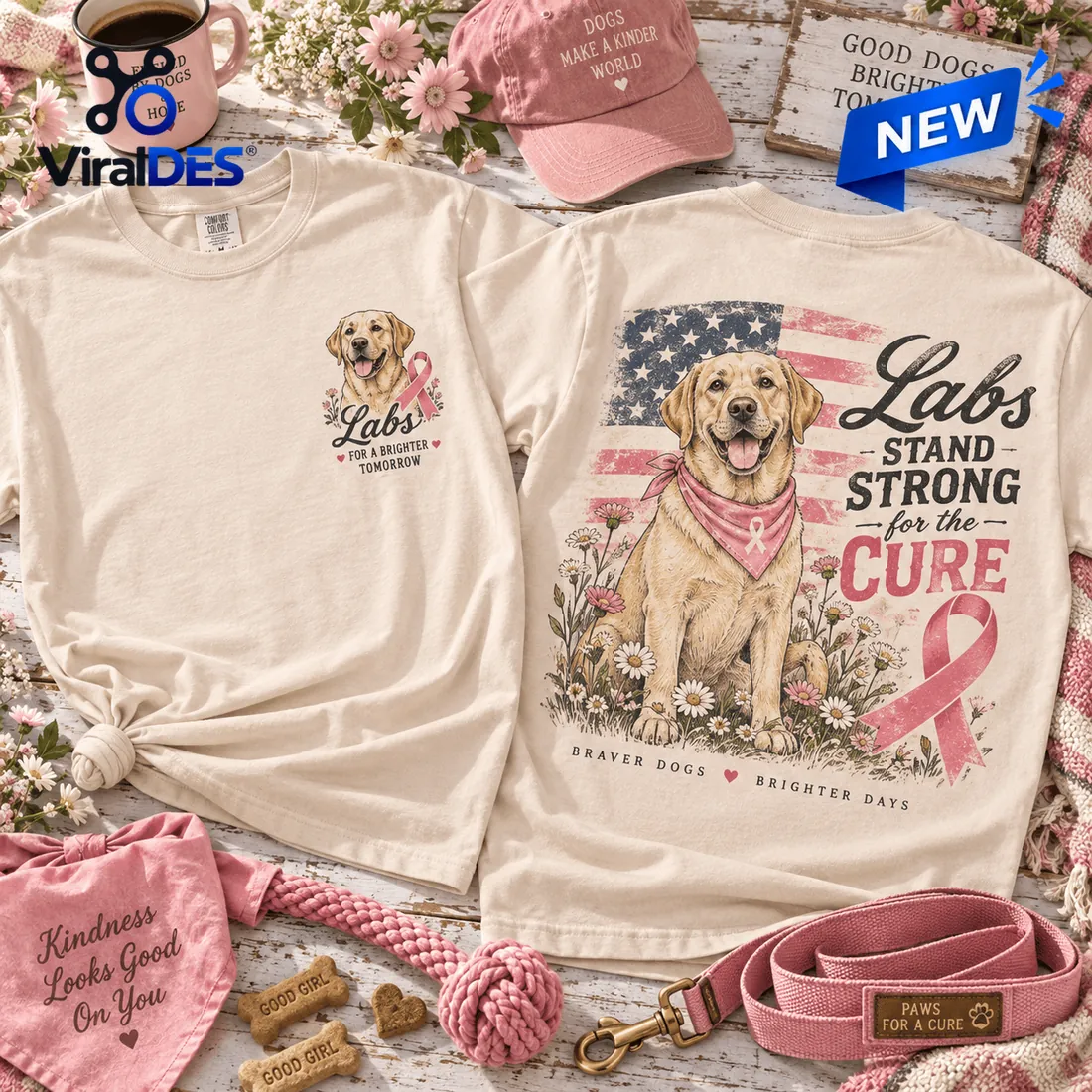 Labrador Stand Strong Breast Cancer Ribbon T-Shirt Labrador Stand Strong Breast Cancer Ribbon T-Shirt