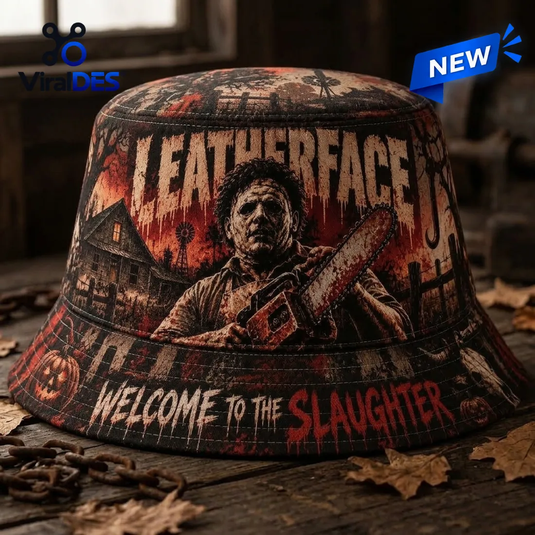 Leatherface Welcome To The Slaughter Horror Bucket Hat Leatherface Welcome To The Slaughter Horror Bucket Hat
