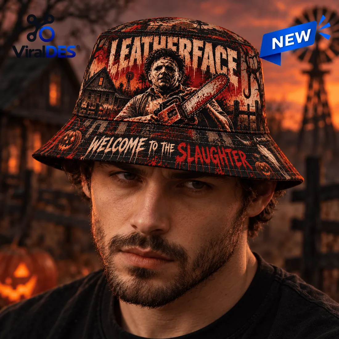 Leatherface Welcome To The Slaughter Horror Bucket Hat Leatherface Welcome To The Slaughter Horror Bucket Hat