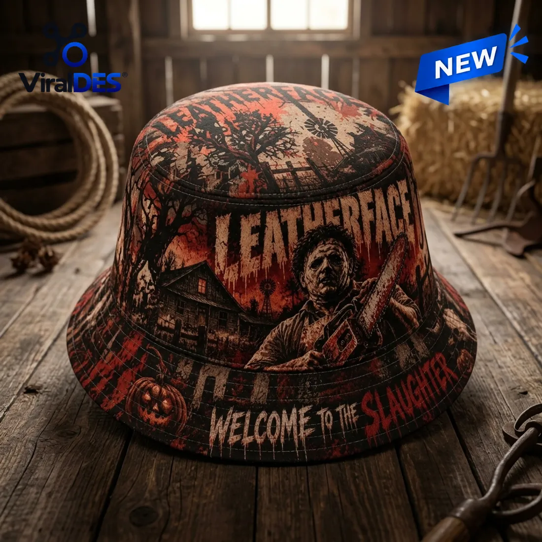 Leatherface Welcome To The Slaughter Horror Bucket Hat Leatherface Welcome To The Slaughter Horror Bucket Hat