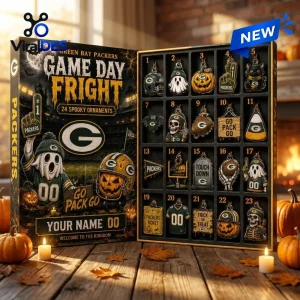 Open Green Bay Packers Game Day Fright Halloween Advent Calendar displaying 24 spooky numbered compartments with football-themed charms.
