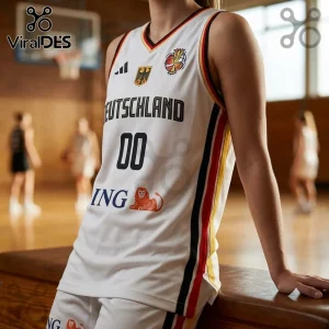 Germany Basketball 2026 FIBA Women World Cup white jersey featuring national colors, German eagle crest, and sponsor logos.