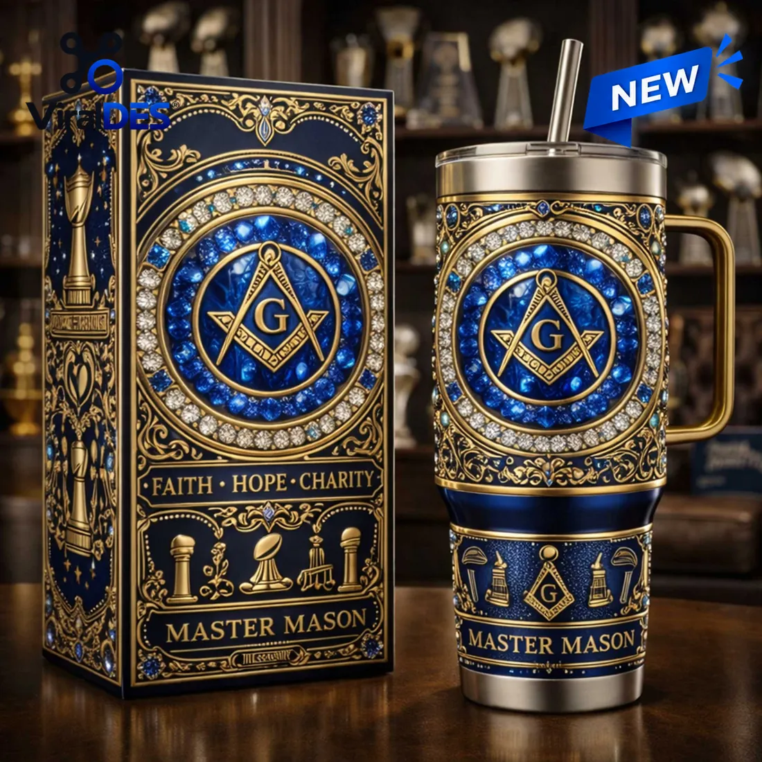 Master Mason Blue Gold Stanley Tumbler Master Mason Blue Gold Stanley Tumbler