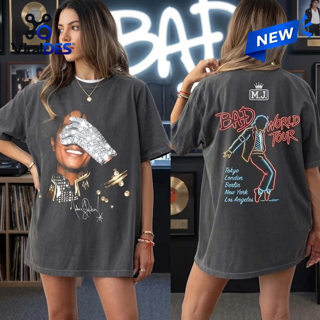 Michael Jackson Bad World Tour Charcoal Grey Shirt Michael Jackson Bad World Tour Charcoal Grey Shirt