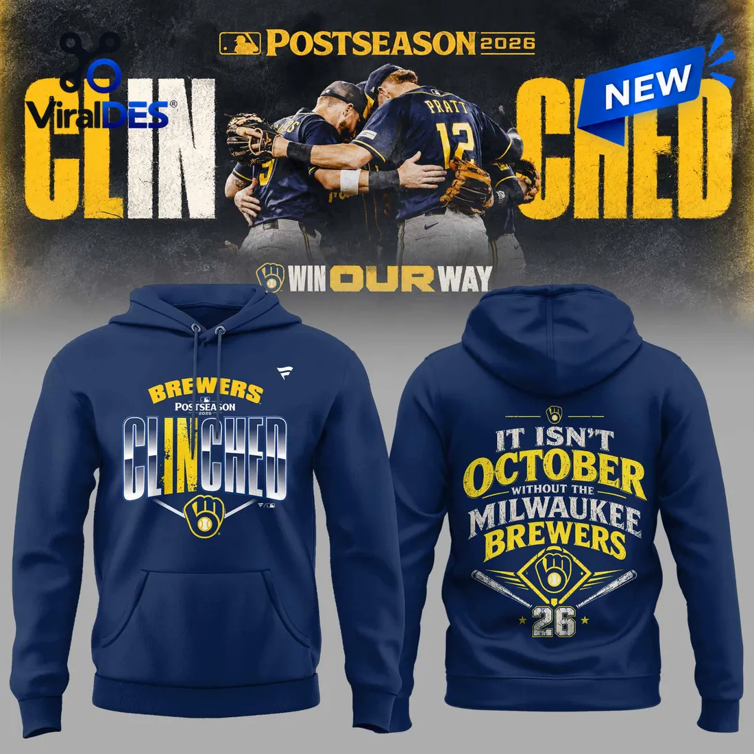 Milwaukee Brewers 2026 Postseason Blue Hoodie Milwaukee Brewers 2026 Postseason Blue Hoodie