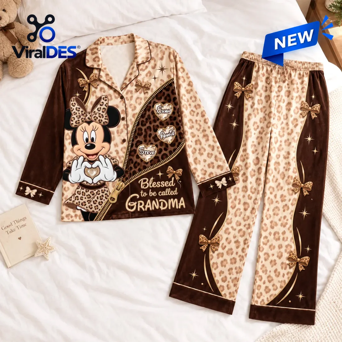 Minnie Mouse Leopard Personalized Grandma Pajama Set Minnie Mouse Leopard Personalized Grandma Pajama Set