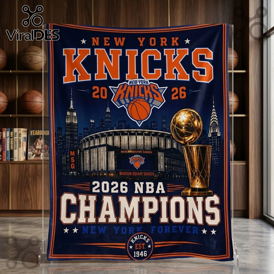 New York Knicks 2026 Champions Navy Fleece Blanket New York Knicks 2026 Champions Navy Fleece Blanket