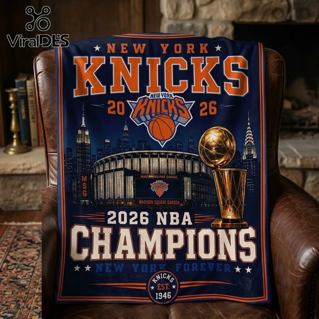 New York Knicks 2026 Champions Navy Fleece Blanket New York Knicks 2026 Champions Navy Fleece Blanket