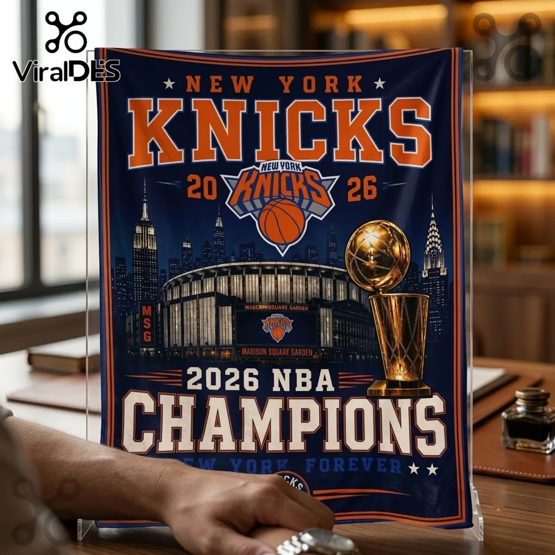 New York Knicks 2026 Champions Navy Fleece Blanket New York Knicks 2026 Champions Navy Fleece Blanket