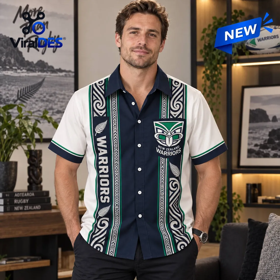 New Zealand Warriors Maori Pattern Hawaiian Shirt New Zealand Warriors Maori Pattern Hawaiian Shirt
