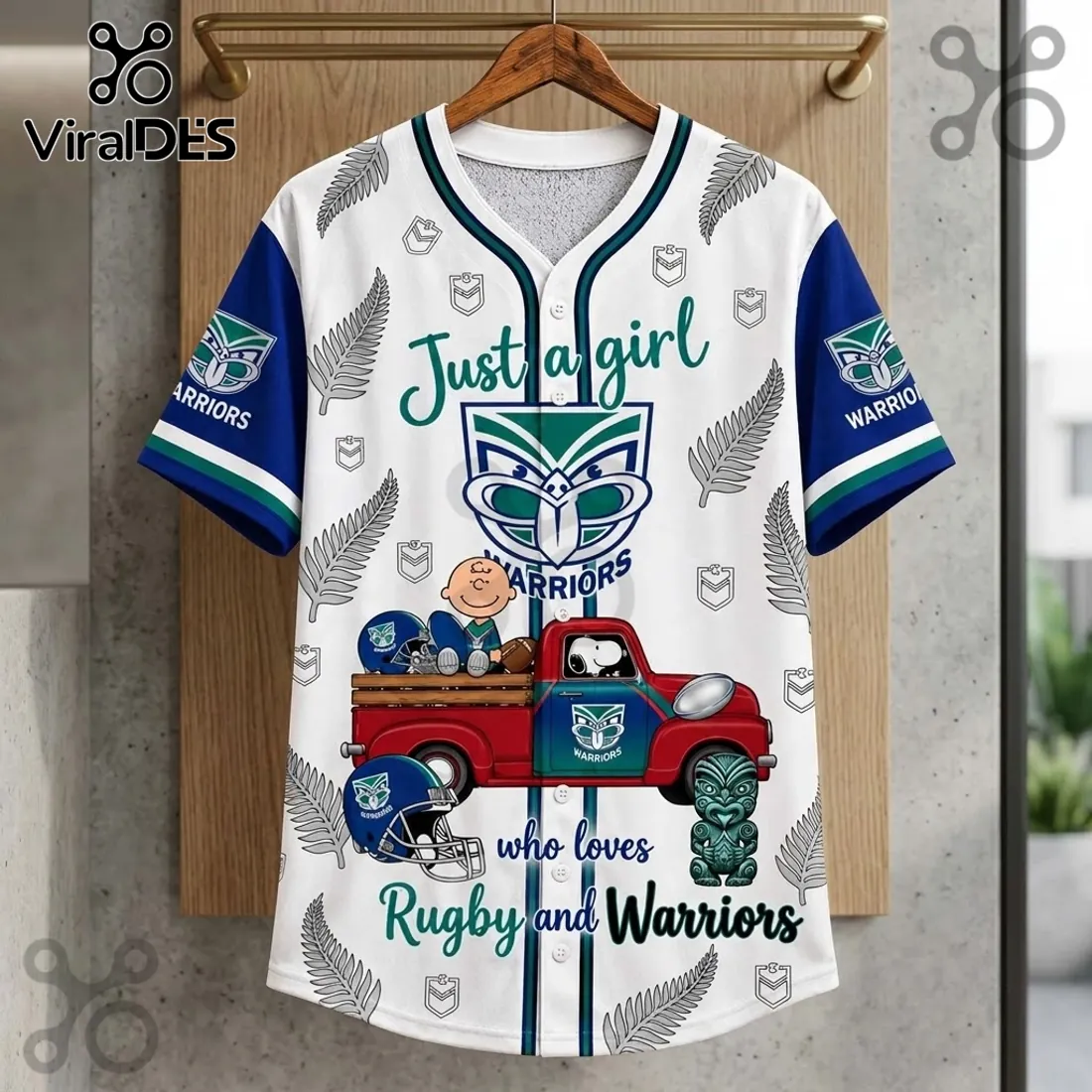 New Zealand Warriors Snoopy Rugby Button Down Jersey New Zealand Warriors Snoopy Rugby Button Down Jersey