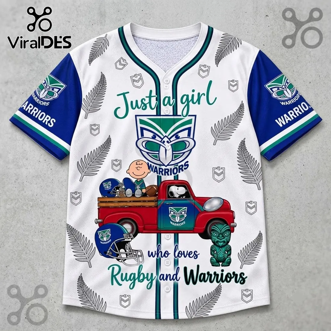 New Zealand Warriors Snoopy Rugby Button Down Jersey New Zealand Warriors Snoopy Rugby Button Down Jersey
