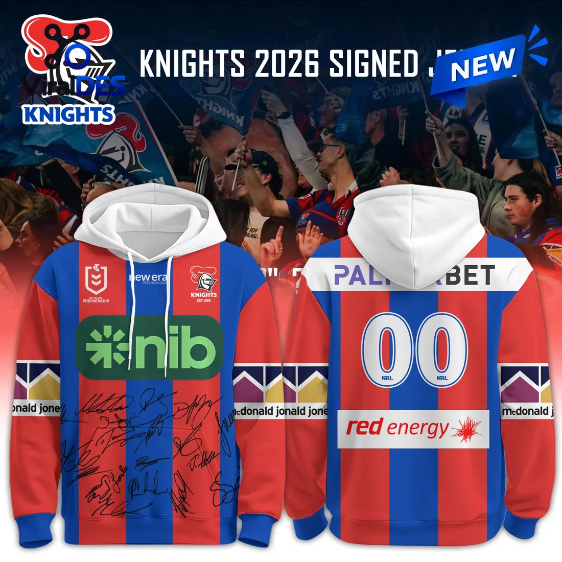 Newcastle Knights 2026 Signature Jersey Hoodie Newcastle Knights 2026 Signature Jersey Hoodie