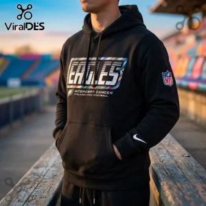 Philadelphia Eagles 2026 Crucial Catch Black Hoodie featuring multi-colored graphic text and NFL branding on the sleeve.