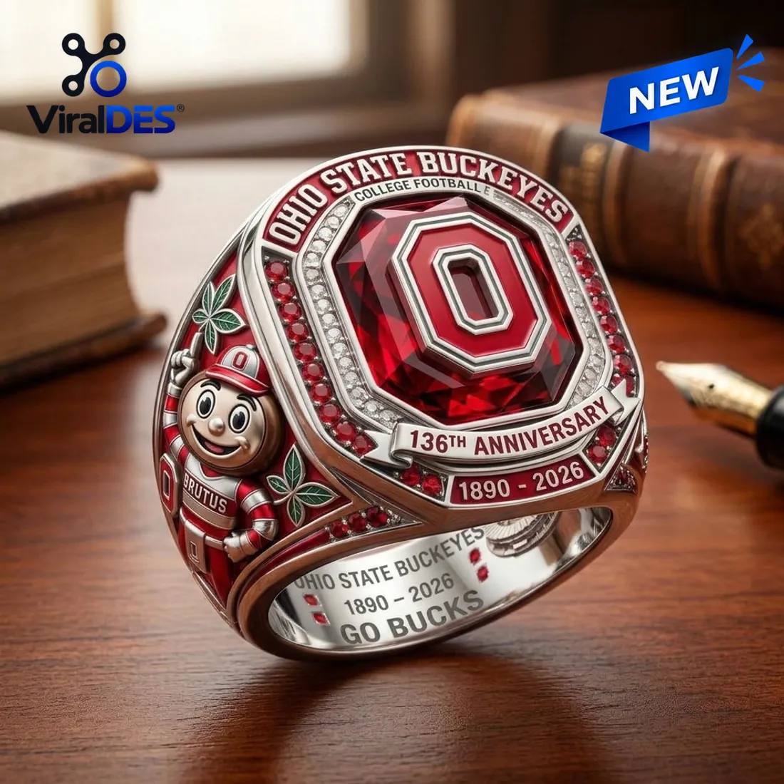Ohio State Buckeyes 136th Anniversary Red Crystal Ring Ohio State Buckeyes 136th Anniversary Red Crystal Ring