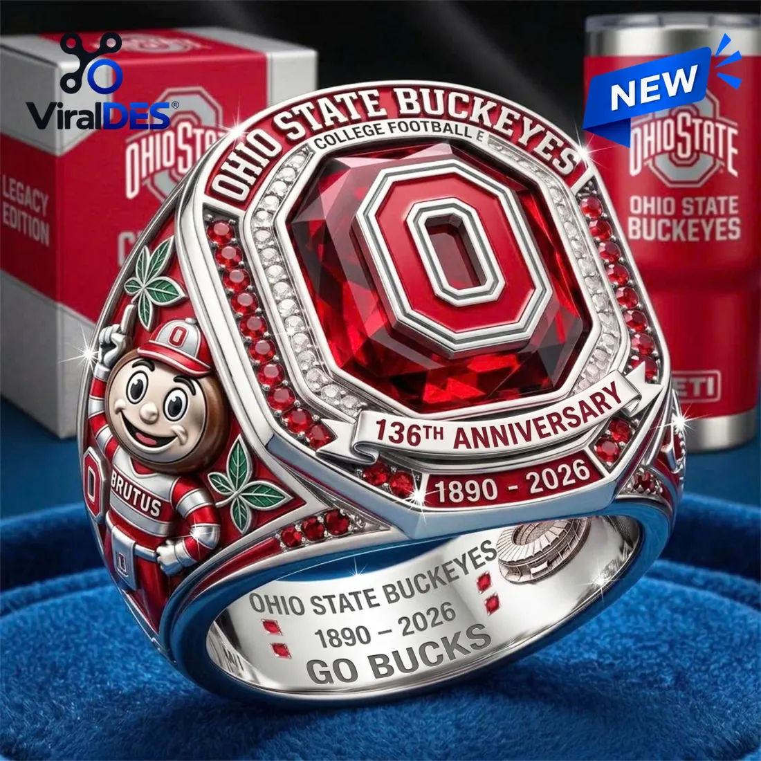 Ohio State Buckeyes 136th Anniversary Red Crystal Ring Ohio State Buckeyes 136th Anniversary Red Crystal Ring