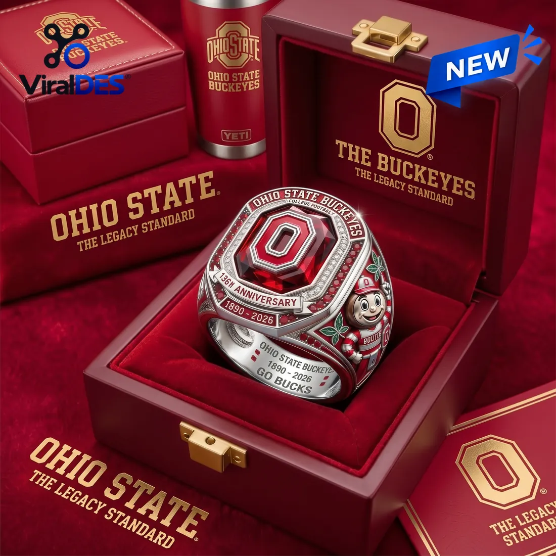 Ohio State Buckeyes 136th Anniversary Red Crystal Ring Ohio State Buckeyes 136th Anniversary Red Crystal Ring