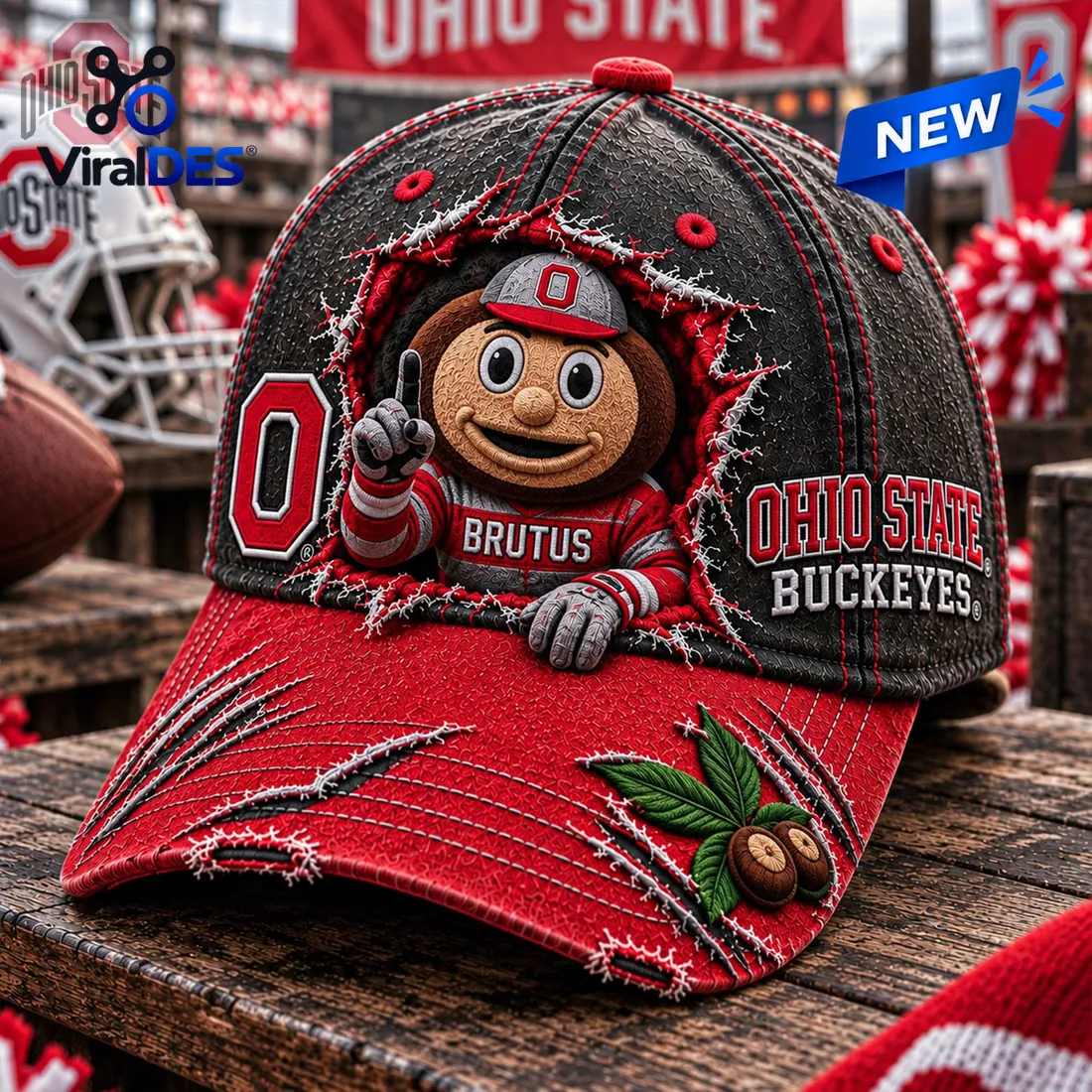 Ohio State Buckeyes Brutus Mascot Distressed Baseball Cap Ohio State Buckeyes Brutus Mascot Distressed Baseball Cap