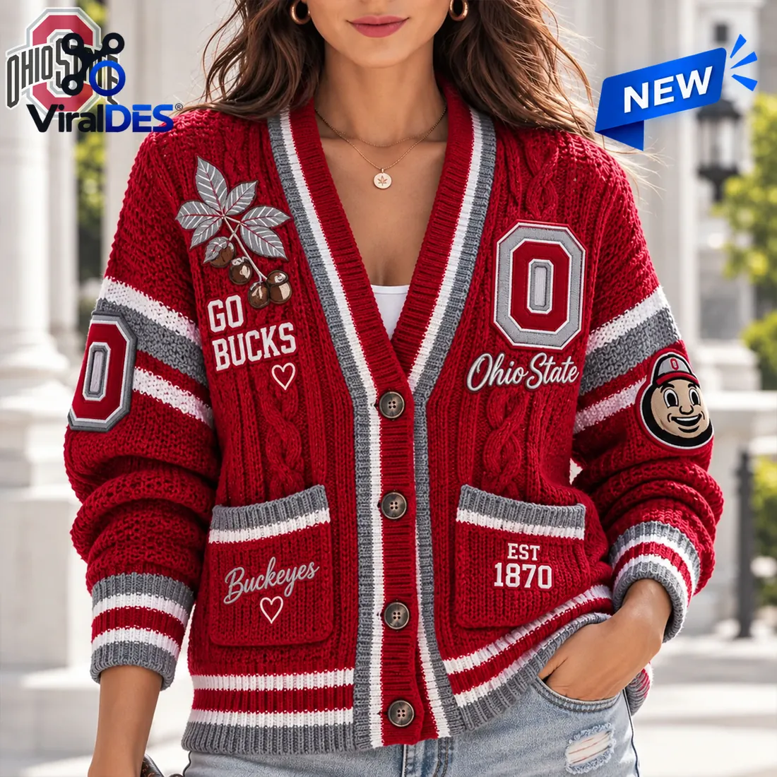 Ohio State Buckeyes Knit Button Ugly Cardigan Ohio State Buckeyes Knit Button Ugly Cardigan