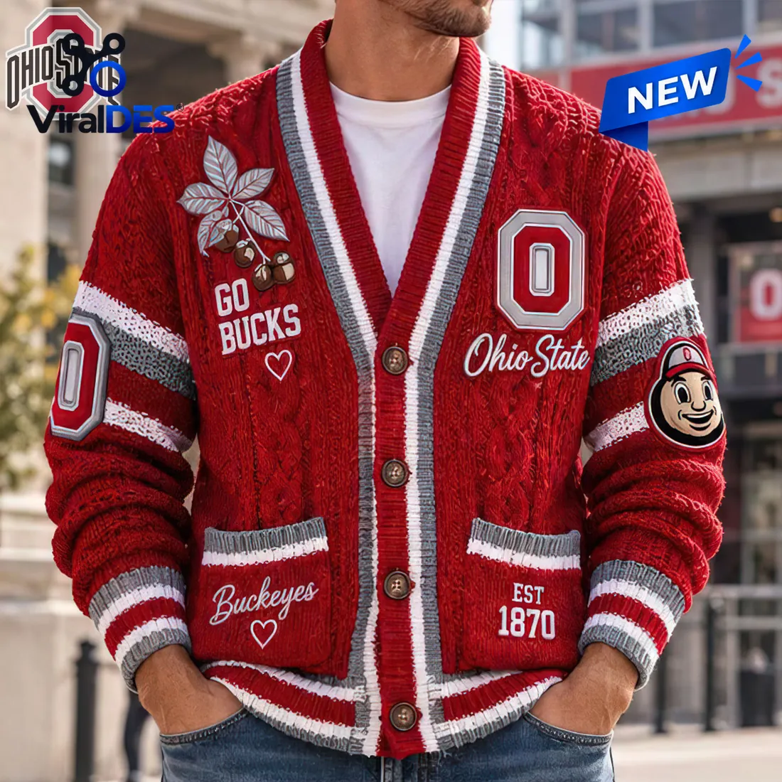 Ohio State Buckeyes Knit Button Ugly Cardigan Ohio State Buckeyes Knit Button Ugly Cardigan