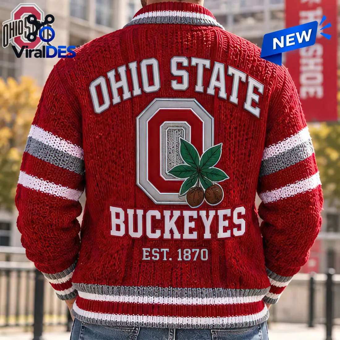 Ohio State Buckeyes Knit Button Ugly Cardigan Ohio State Buckeyes Knit Button Ugly Cardigan