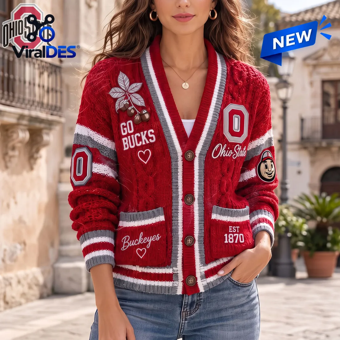 Ohio State Buckeyes Knit Button Ugly Cardigan Ohio State Buckeyes Knit Button Ugly Cardigan