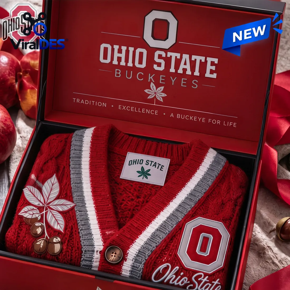Ohio State Buckeyes Knit Button Ugly Cardigan Ohio State Buckeyes Knit Button Ugly Cardigan
