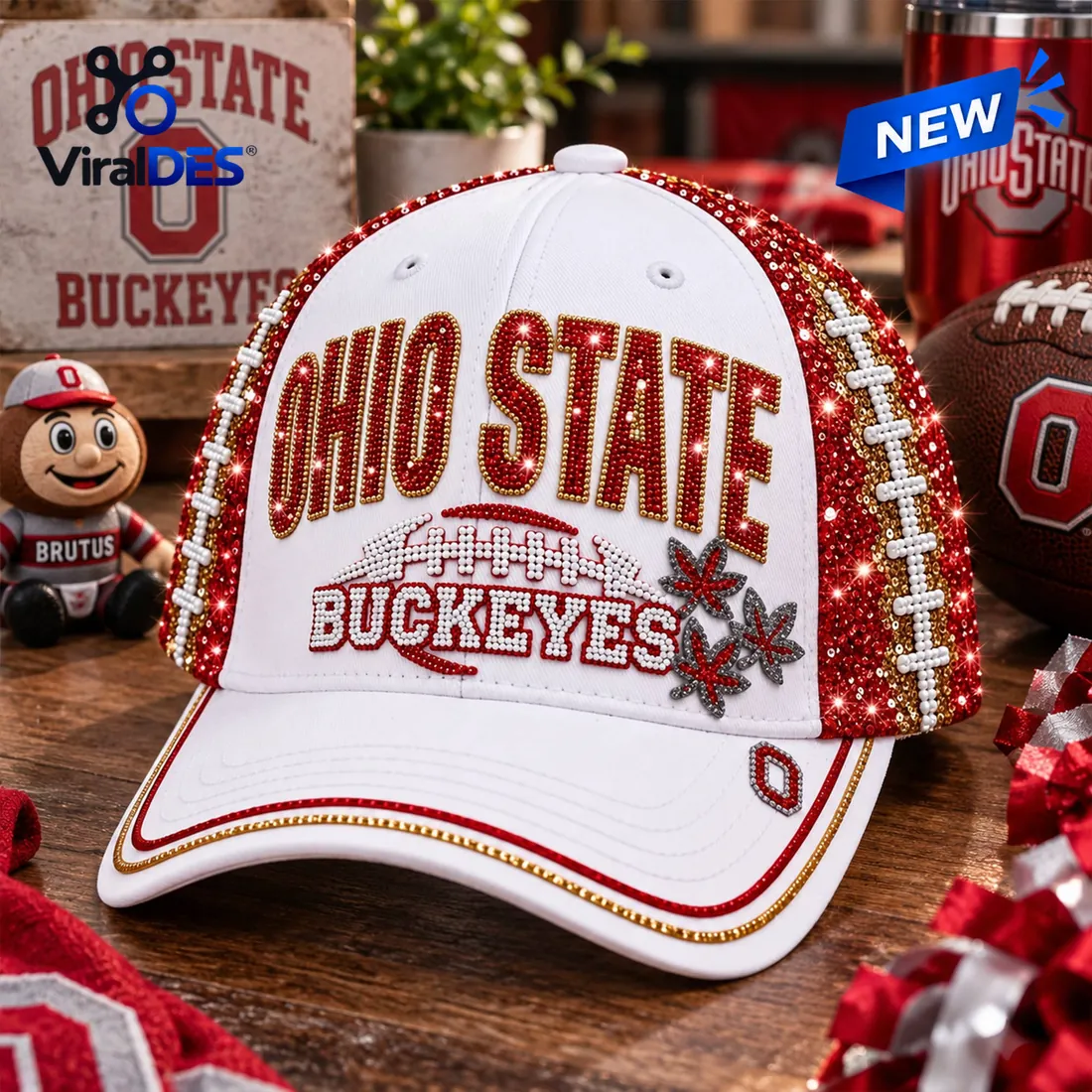 Ohio State Buckeyes Rhinestone White Baseball Cap Ohio State Buckeyes Rhinestone White Baseball Cap